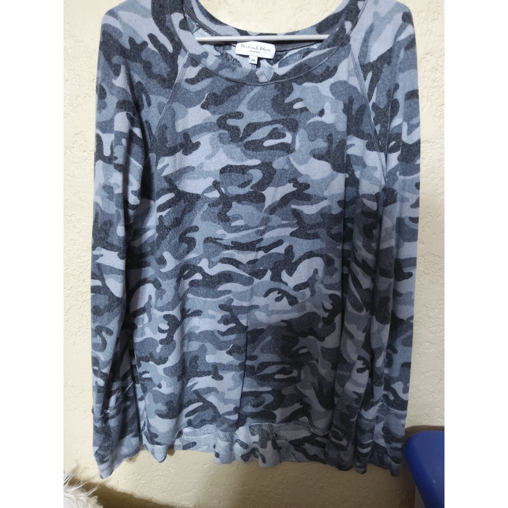 Michael Stars Womens XXL Grey Camouflage Raglan Long Sleeve Knit Top Pullover